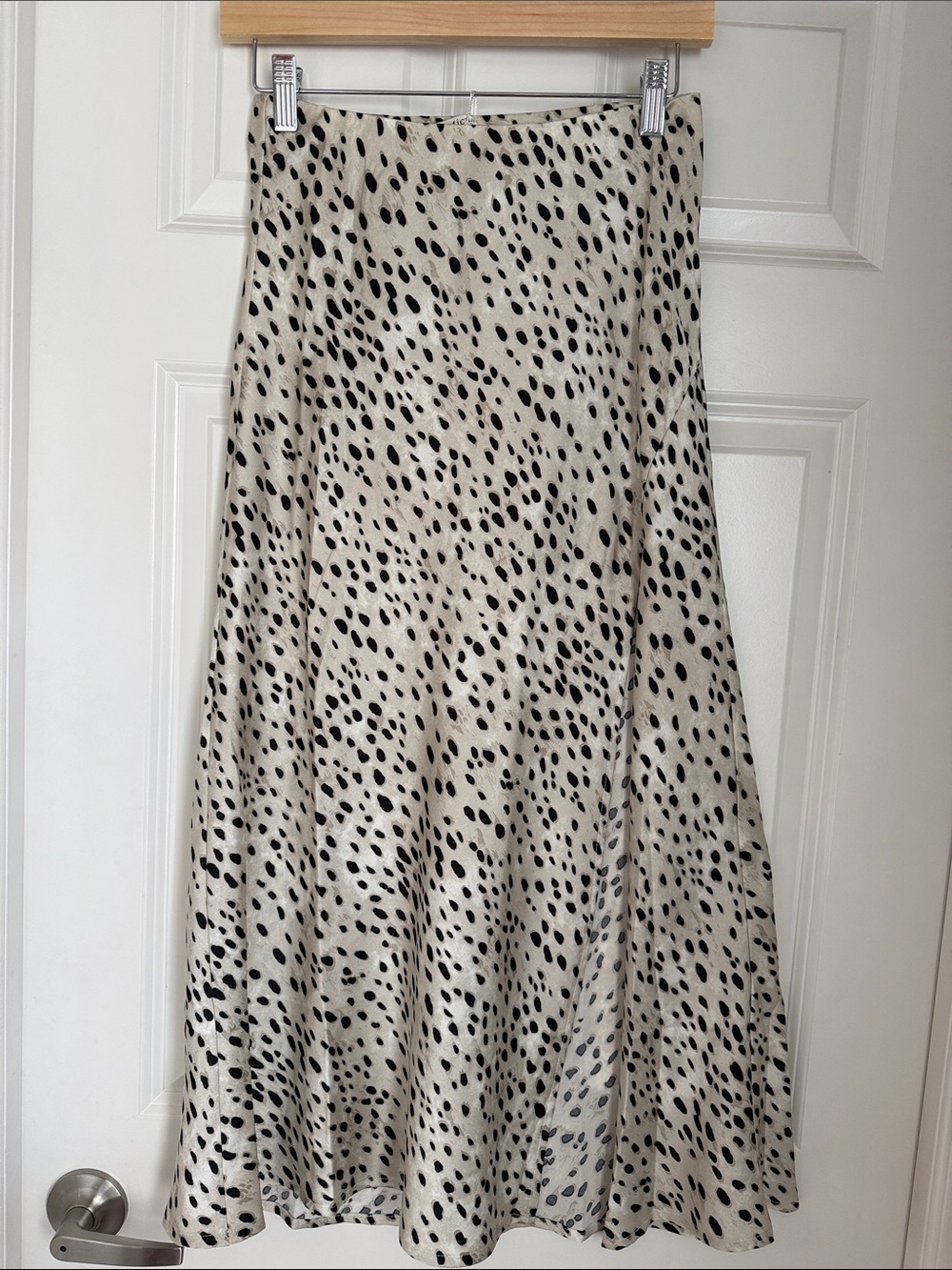 Cream and Black Dotted A-Line Skirt